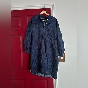 The Sleep Shirt - Navy Blue with small White Polka Dots